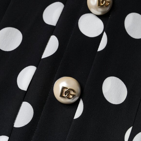 Dolce & Gabbana Black White Polka Dot Ascot Collar Midi Dress IT40 S - Picture 4 of 6